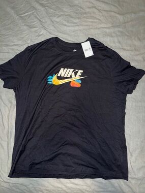 Nike Black Tee with Multicolor Tropical Logo